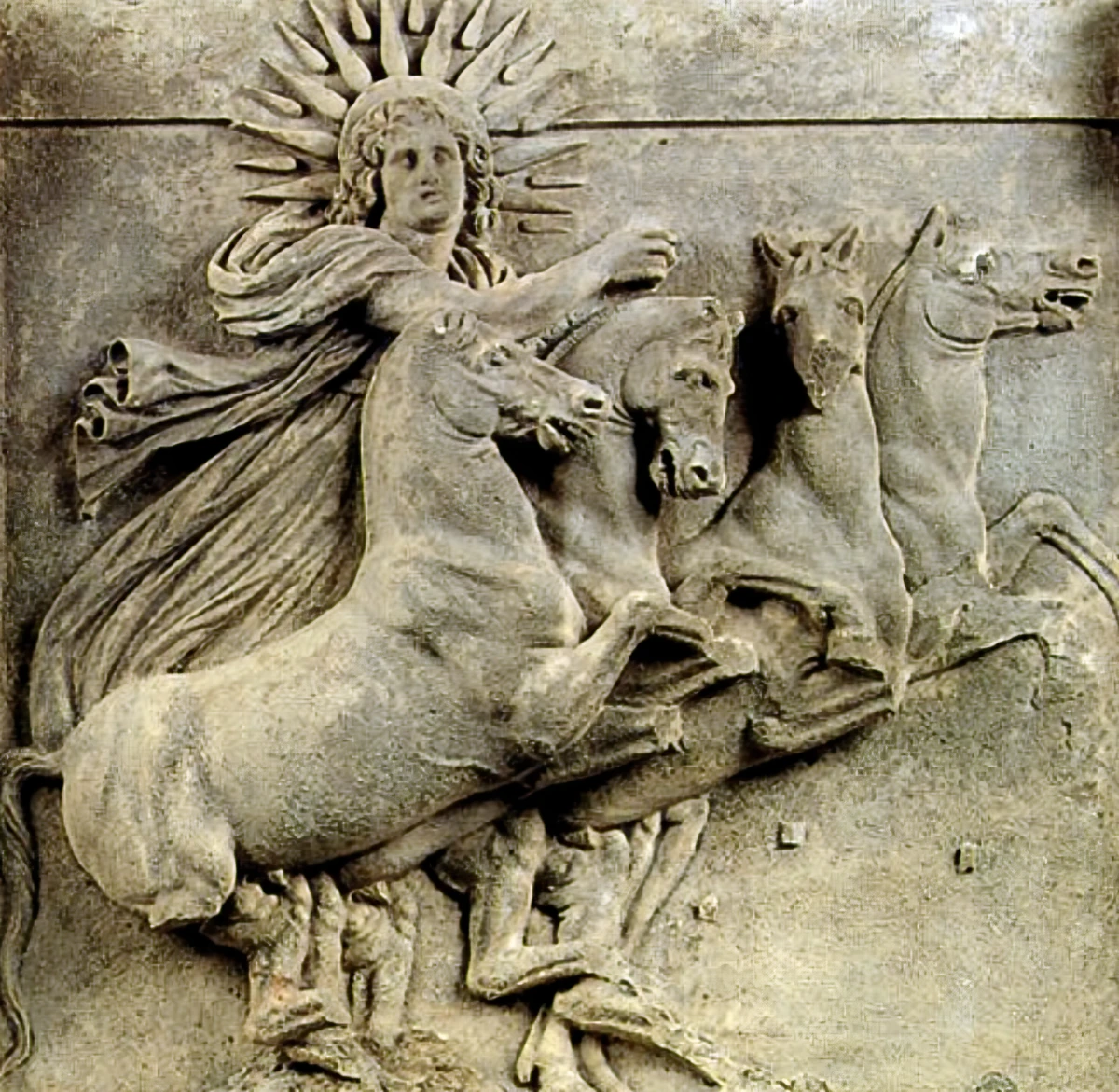 Marble relief of Helios driving his chariot